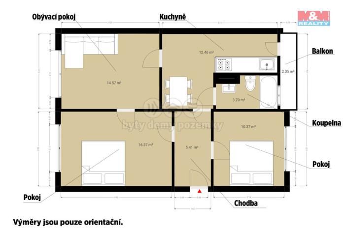 Prodej bytu 3+1, Bělčice, Sportovní, 71 m2