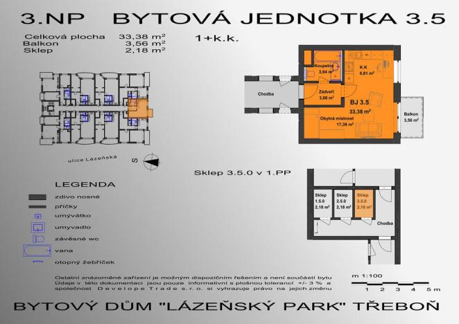 Prodej bytu 1+kk, Třeboň - Třeboň II, Lázeňská, 33 m2