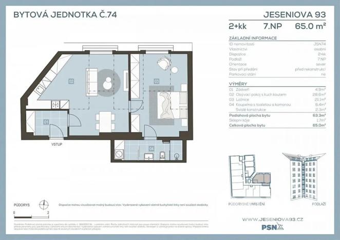 Prodej bytu 2+kk, Praha - Žižkov, Jeseniova, 63 m2