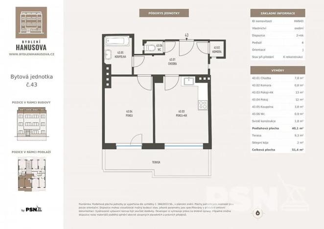 Prodej bytu 2+kk, Praha - Michle, Hanusova, 40 m2