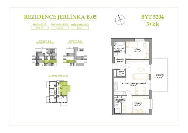 Prodej bytu 3+kk, Brno, Jerlínová, 70 m2