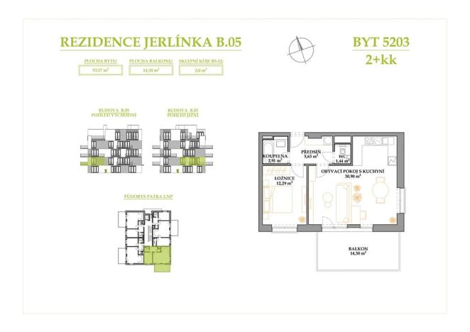Prodej bytu 2+kk, Brno, Jerlínová, 53 m2