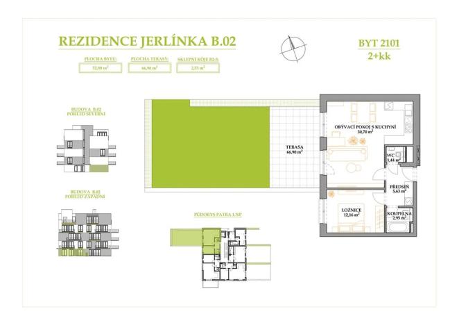 Prodej bytu 2+kk, Brno, Jerlínová, 52 m2