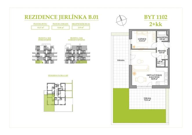 Prodej bytu 2+kk, Brno, Jerlínová, 53 m2