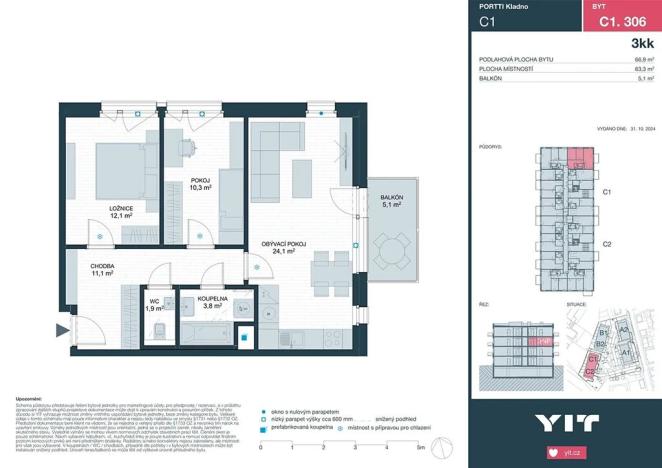 Prodej bytu 3+kk, Kladno, Ke stadionu, 63 m2