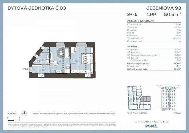 Prodej bytu 2+kk, Praha - Žižkov, Jeseniova, 49 m2