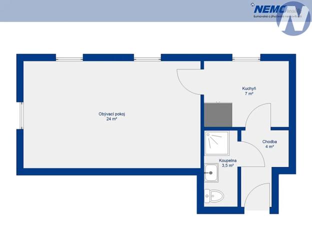 Pronájem bytu 1+kk, Husinec, Komenského, 35 m2