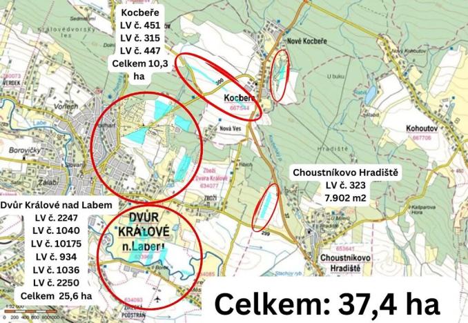 Prodej pole, Dvůr Králové nad Labem, 53584 m2