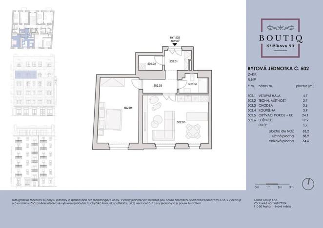 Prodej bytu 2+kk, Praha - Karlín, Křižíkova, 59 m2