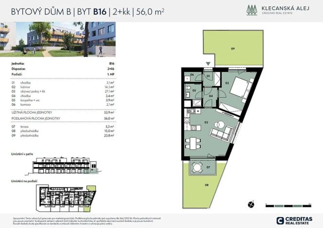 Prodej bytu 2+kk, Klecany, Topolová, 56 m2