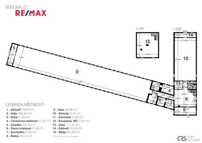 Pronájem skladu, Vranov, 1310 m2