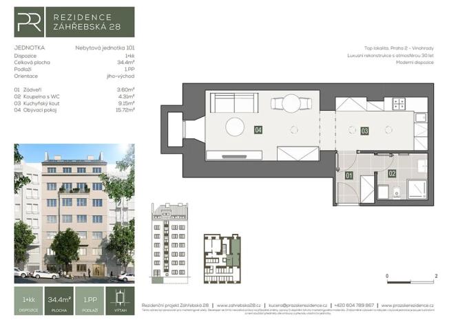 Prodej ubytování, Praha - Vinohrady, Záhřebská, 34 m2