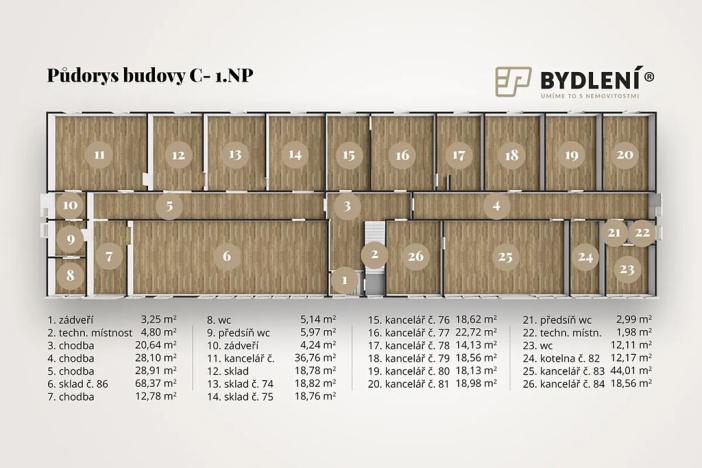 Pronájem kanceláře, Teplice, Tolstého, 2109 m2