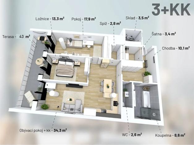 Prodej bytu 3+kk, Třebíč, Tomáše Bati, 100 m2