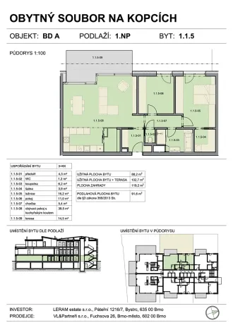 Prodej bytu 3+kk, Brno, Na kopcích, 92 m2
