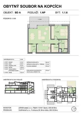 Prodej bytu 2+kk, Brno, Na kopcích, 68 m2