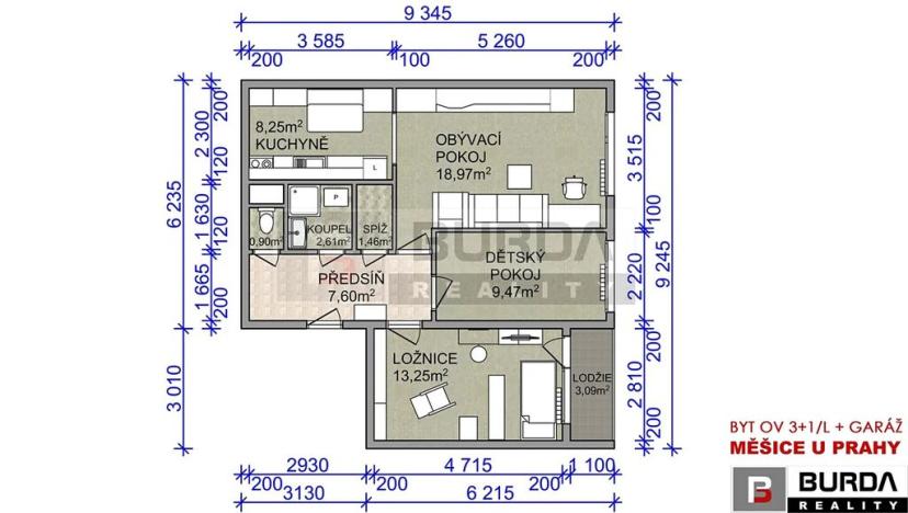 Prodej bytu 3+1, Měšice, 68 m2