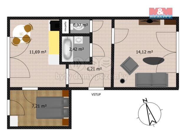 Prodej bytu 2+1, Děčín - Děčín V-Rozbělesy, Závodní, 43 m2