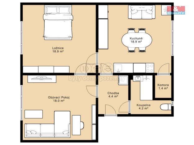 Prodej bytu 2+1, Loučovice, 65 m2
