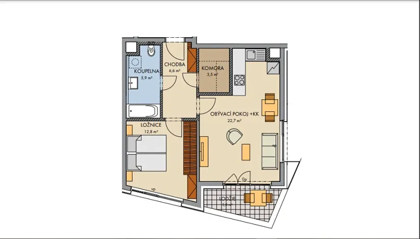 Pronájem bytu 2+kk, Praha - Karlín, U Sluncové, 55 m2