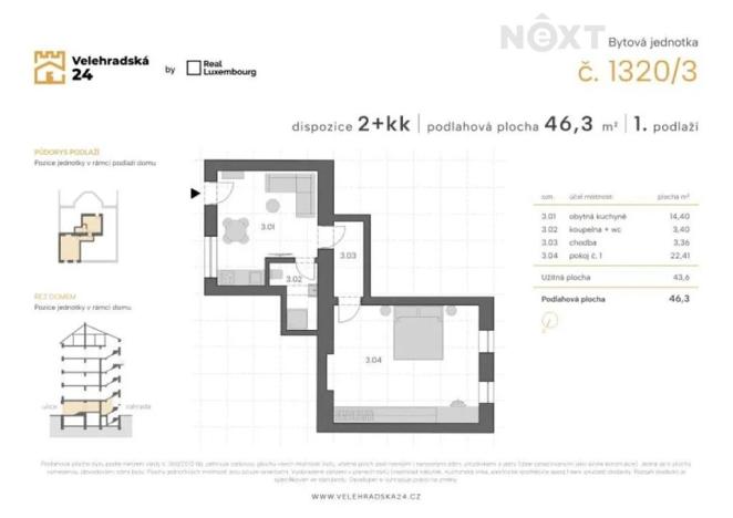 Prodej bytu 2+kk, Praha - Vinohrady, Velehradská, 43 m2