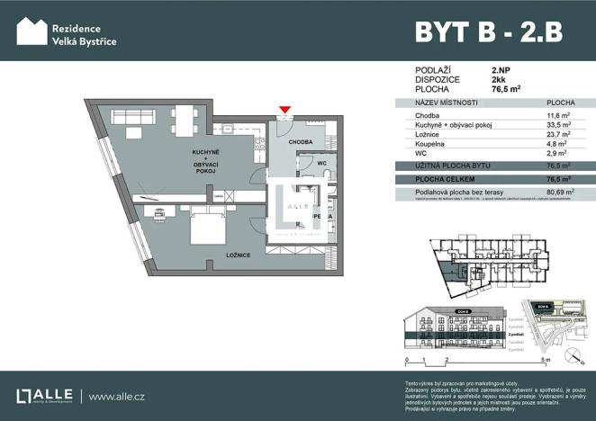 Prodej bytu 2+kk, Velká Bystřice, 77 m2