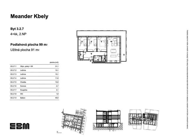 Prodej bytu 4+kk, Praha - Kbely, K Vinoři, 91 m2