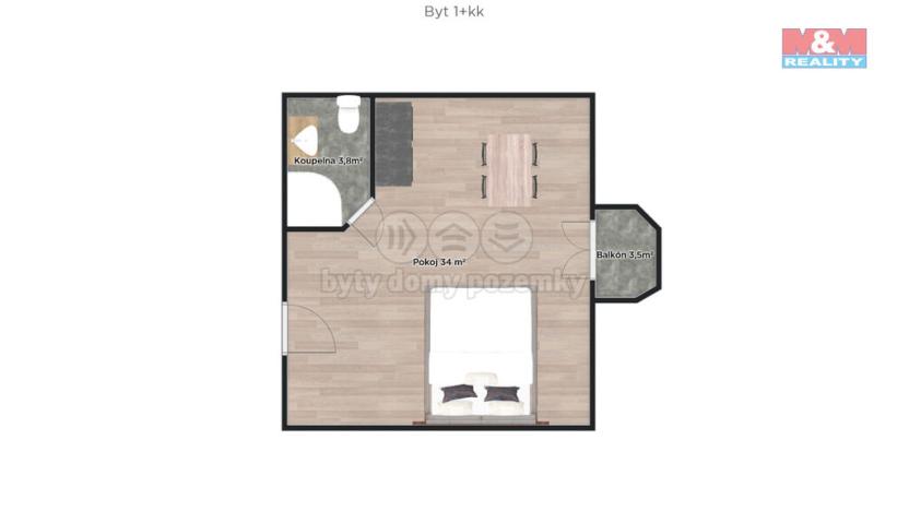 Pronájem bytu 1+kk, Bříství, 34 m2