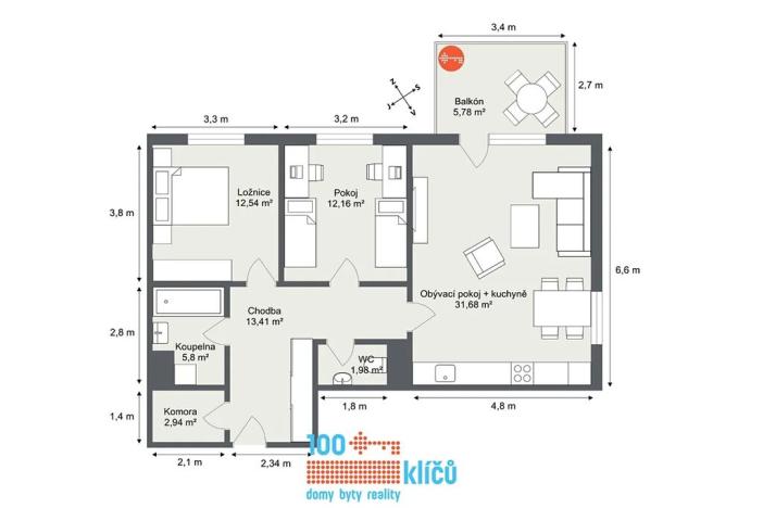 Prodej bytu 3+kk, Praha - Čakovice, Tryskovická, 80 m2