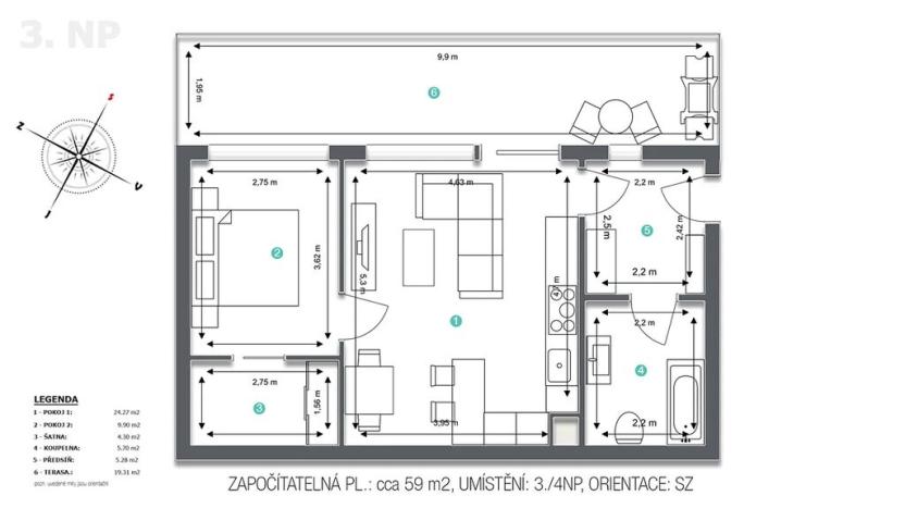 Prodej bytu 2+kk, Hradec Králové, Slunečná, 54 m2