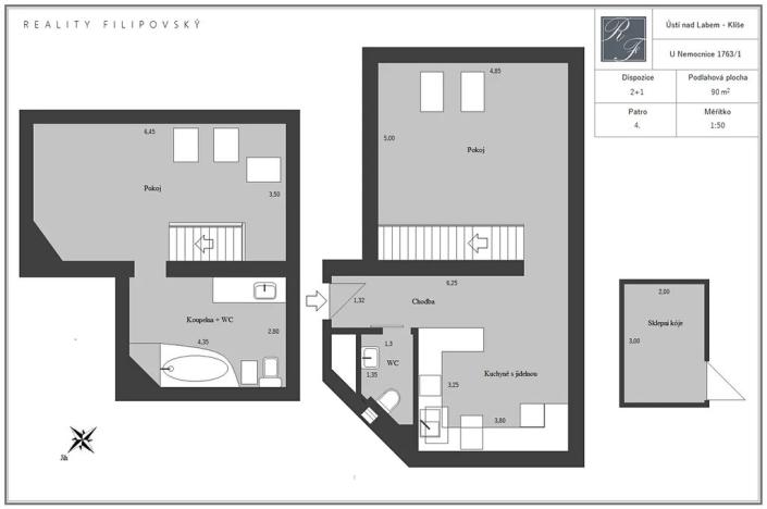 Prodej bytu 2+1, Ústí nad Labem, U Nemocnice, 90 m2