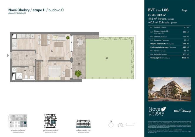 Prodej bytu 2+kk, Praha - Dolní Chabry, Pod křížem, 53 m2