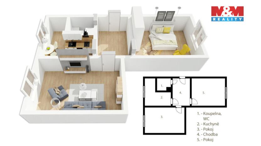 Prodej bytu 2+1, Louny, Čs. armády, 66 m2