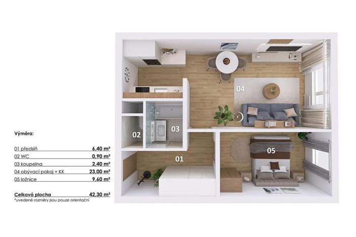 Prodej bytu 2+1, Příbram, Slunná, 45 m2