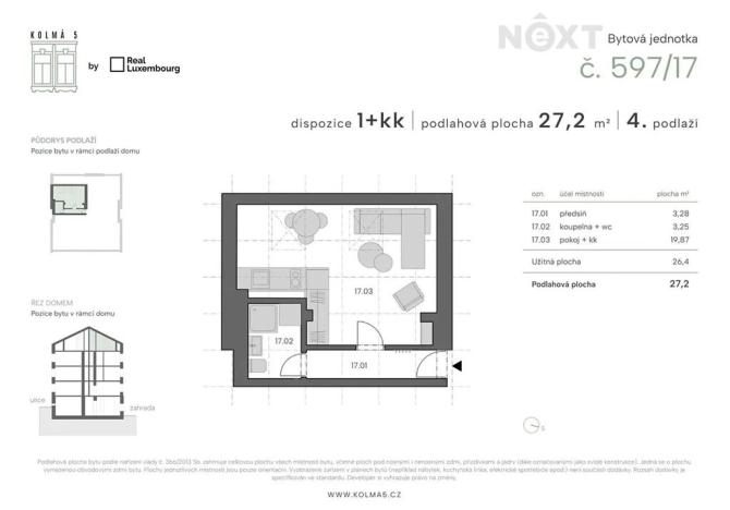 Prodej bytu 1+kk, Praha - Vysočany, Kolmá, 27 m2