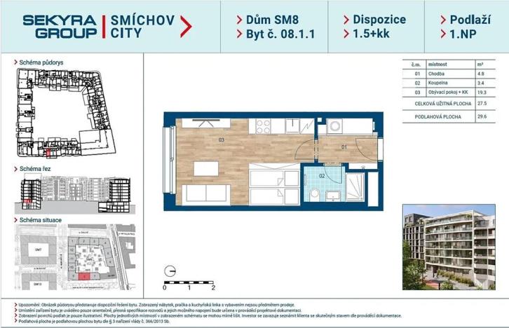 Prodej bytu 1+kk, Praha, Šiklové, 27 m2