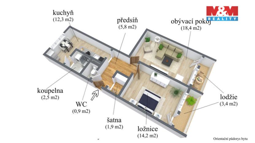 Prodej bytu 2+1, Chomutov, Stavbařská, 56 m2
