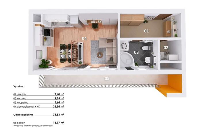 Prodej bytu 1+kk, Praha - Stodůlky, Na Výrovně, 39 m2