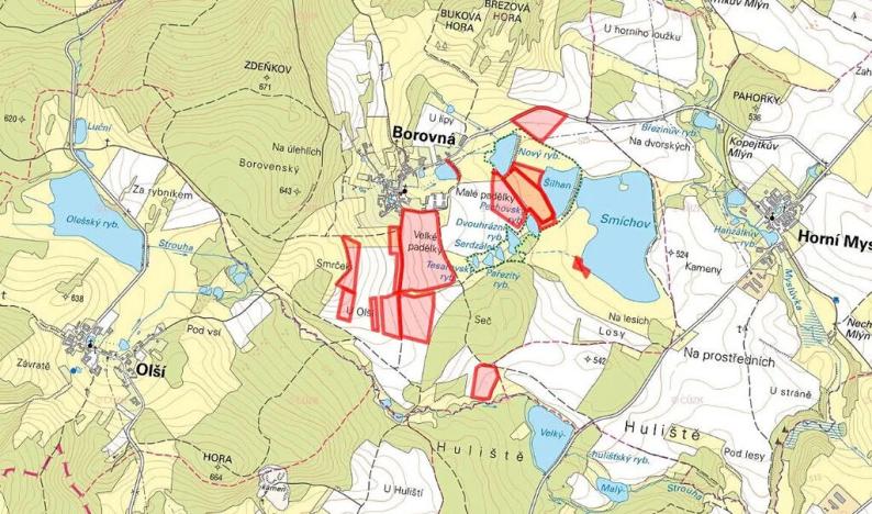 Prodej podílu pole, Borovná, 60983 m2