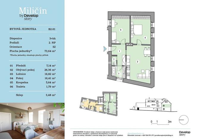 Prodej bytu 3+kk, Miličín, 73 m2
