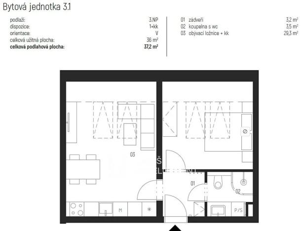 Pronájem bytu 2+kk, Únětice, Rýznerova, 37 m2
