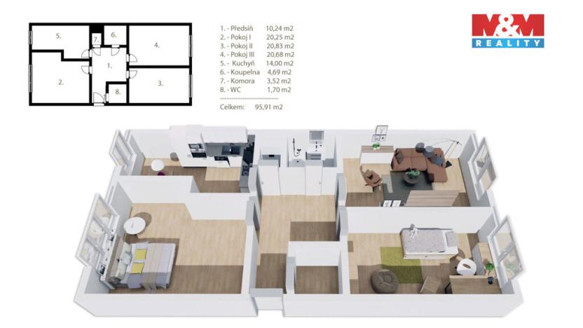 Prodej bytu 3+1, Poděbrady, Studentská, 95 m2