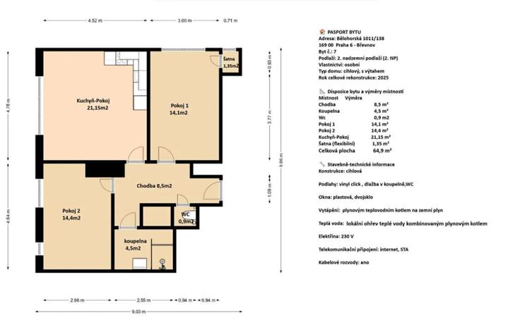 Pronájem bytu 3+kk, Praha - Břevnov, Bělohorská, 64 m2