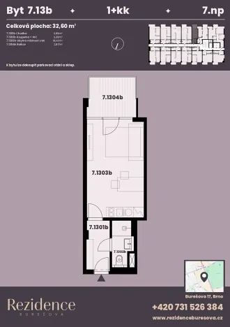 Prodej bytu 1+kk, Brno, Burešova, 33 m2