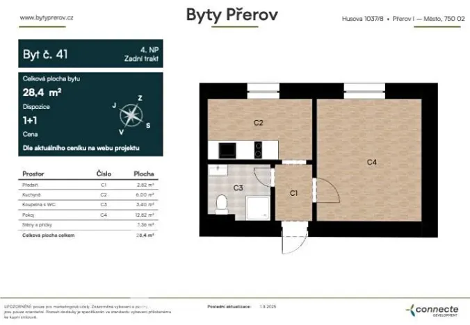 Prodej bytu 1+1, Přerov, Husova, 28 m2