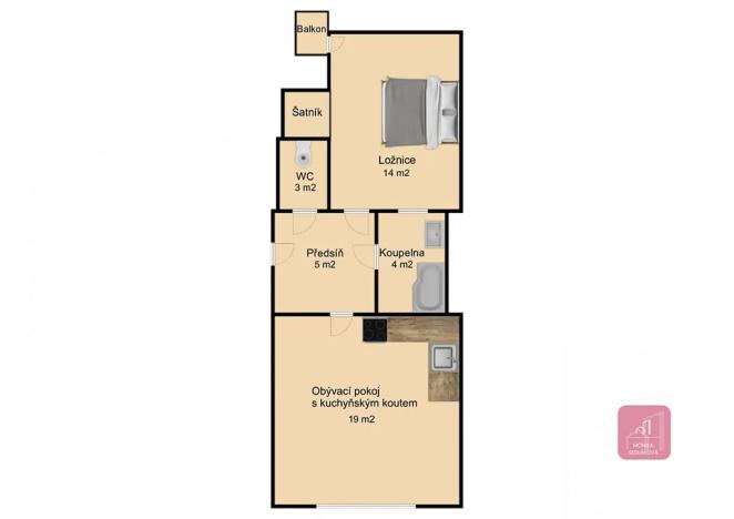 Pronájem bytu 2+kk, Brno, Mojmírovo náměstí, 45 m2
