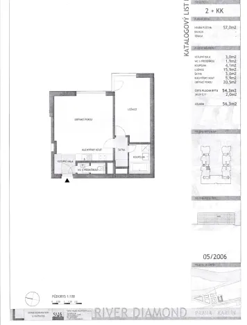 Pronájem bytu 2+kk, Praha - Karlín, Rohanské nábřeží, 57 m2
