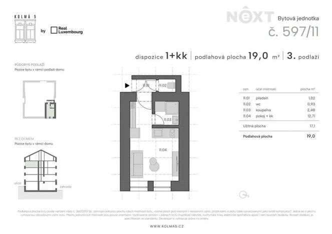 Prodej bytu 1+kk, Praha - Vysočany, Kolmá, 19 m2