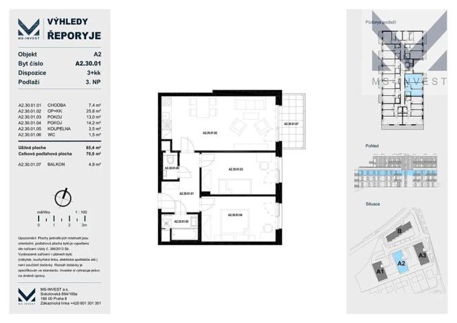 Prodej bytu 3+kk, Praha - Řeporyje, Jáchymovská, 71 m2