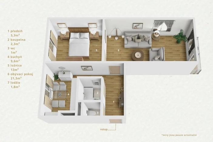 Prodej podílu bytu 2+1, Bukovany, 54 m2